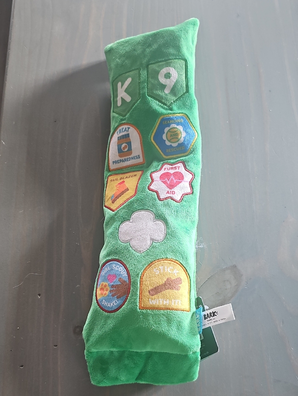 Bark Box Green Plush K9 Badge Sash And Tug Toy